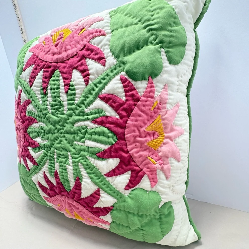 Handmade Quilted Pillow Pink /Green I think protea Design.